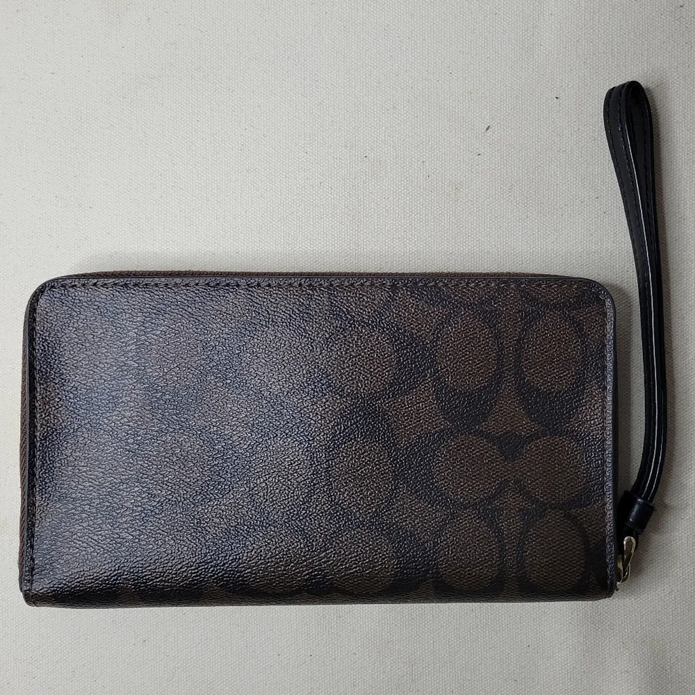 Coach Signature Brown Large Phone Wallet In Signature Canvas - Picture 5 of 15